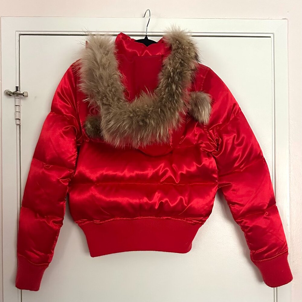 Vintage Y2K Red Satin Rocawear Feather Puffer Women's Small